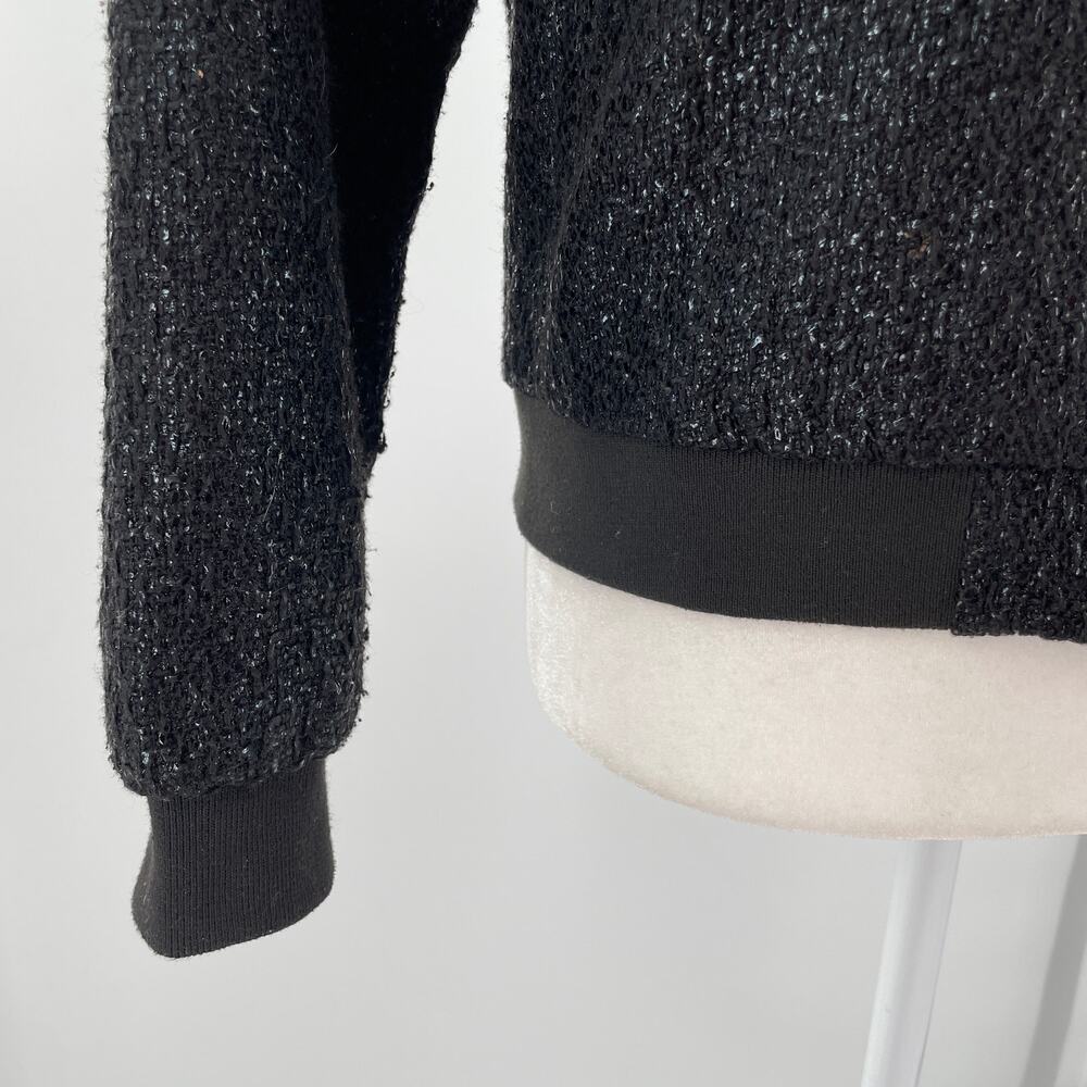 Molly Bracken Black Knit Metallic Textured Lightweight Lined Bomber Jacket M - Picture 4 of 11